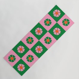 Flower Power Tile Pattern in Green, Pink & Orange Yoga Mat