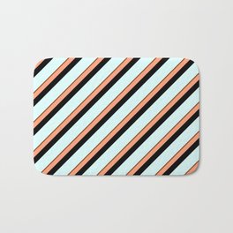 [ Thumbnail: Brown, Light Salmon, Black & Light Cyan Colored Stripes Pattern Bath Mat ]