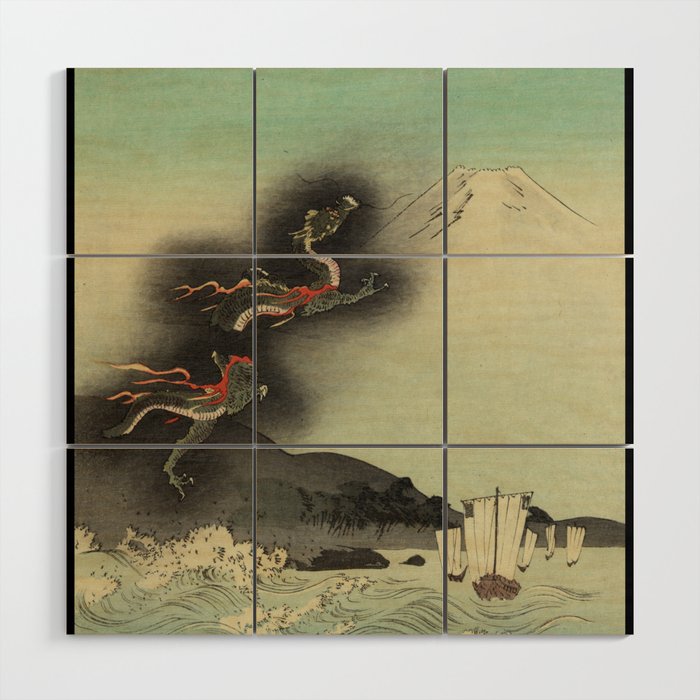 Dragon Rising Over Mount Fuji Wood Wall Art