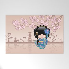 Japanese Keiko Kokeshi Doll Welcome Mat | Drawing, Vector, Sakura, Cute, Kimono, Digital, Illustration, Doll, Kawaii, Japan 
