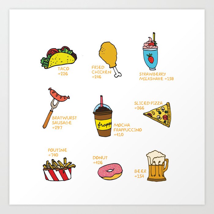 Calorie Counting Junk Food Art Print By Bupco Society6
