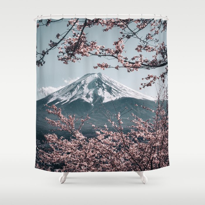 Japan Photography - Cherry Blossoms In Front Of Mount Fuji Shower Curtain