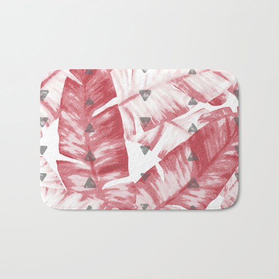 Dusty Rose Tropical Banana Leaves Arrows Design Bath Mat