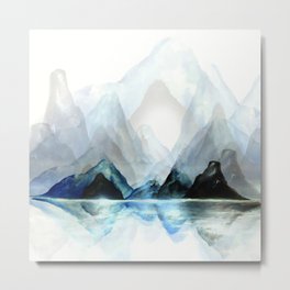 Mountain#1: a minimal, abstract of Milford Sound in New Zealand mixed media painting Metal Print