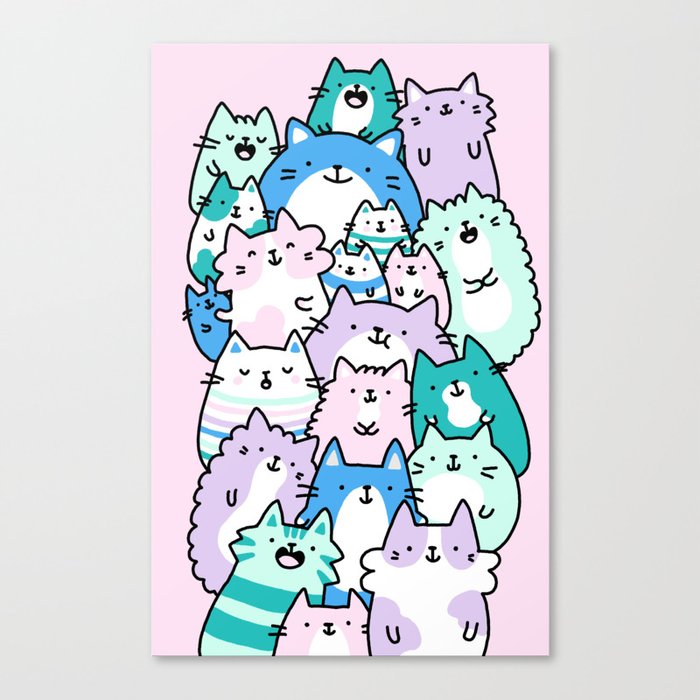 Pastel Pile of Cats Canvas Print