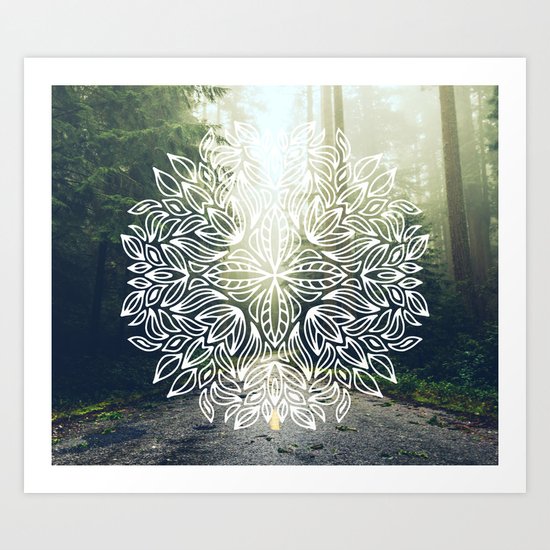 Mandala Forest Fog Road Art Print