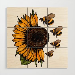 Sunflower Bumblebee Sun Spring Summer Flower Bumble Bees Wood Wall Art