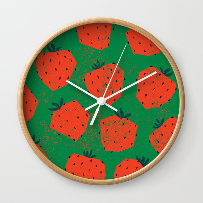 Strawberry Cutouts - Retro Fruit Collage Wall Clock