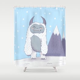Yeti in the Mountains - Blue Shower Curtain