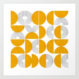 Aesthetic orange/yellow and grey modern mid-century shapes Art Print