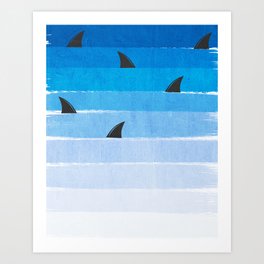 Sharks - shark week trendy black and white minimal kids pattern print ombre blue ocean surfing  Art Print