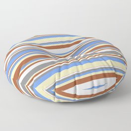 [ Thumbnail: Colorful Sienna, Mint Cream, Gray, Cornflower Blue & Beige Colored Striped Pattern Floor Pillow ]