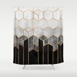 Charcoal Hexagons Duschvorhang | Dark, Minimal, Geometry, Black And White, Abstract, Geometric, Pattern, Black, Modern, Lines 