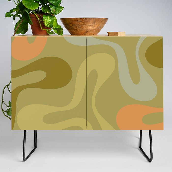 Soft Curves Modern Abstract Pattern in Retro Olive Green and Orange Credenza