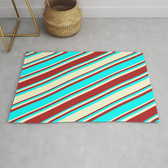 Red, Cyan, and Light Yellow Colored Stripes Pattern Rug