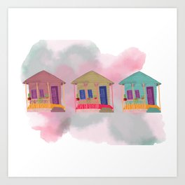 Key West Houses in Watercolor Art Print
