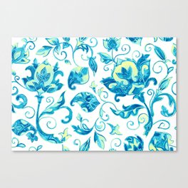 Exotic Oriental Chintz Teal Floral Pattern Canvas Print