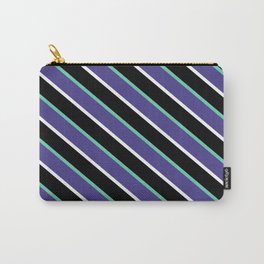 [ Thumbnail: Aquamarine, Dark Slate Blue, White, and Black Colored Striped/Lined Pattern Carry-All Pouch ]