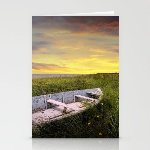 Stranded Row Boat in the Beach Grass at Sunrise on the shore on Prince Edward Island Stationery Cards