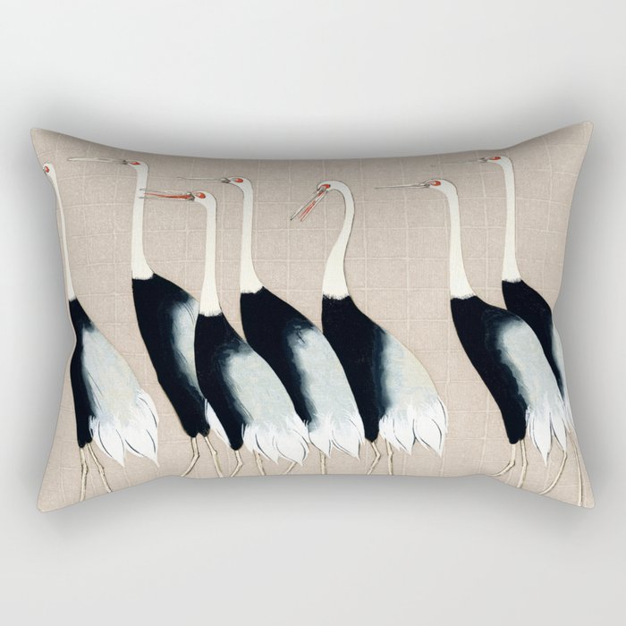 Tokyo Birds on Beige Tan Cream Rectangular Pillow