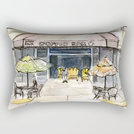 Coffee Shop Art Urban City Watercolor Rectangular Pillow