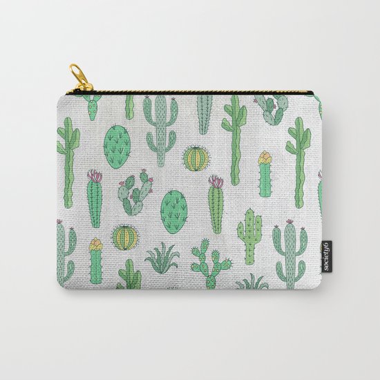 Cactus Pattern White Carry-All Pouch