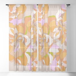 Maxi Boho Floral Pattern - 1 - Orange Neutral Sheer Curtain