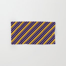 [ Thumbnail: Goldenrod and Dark Blue Colored Lined Pattern Hand & Bath Towel ]