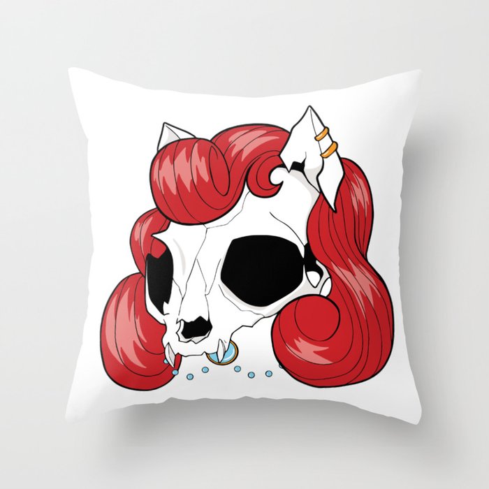 Skull Cat Throw Pillow