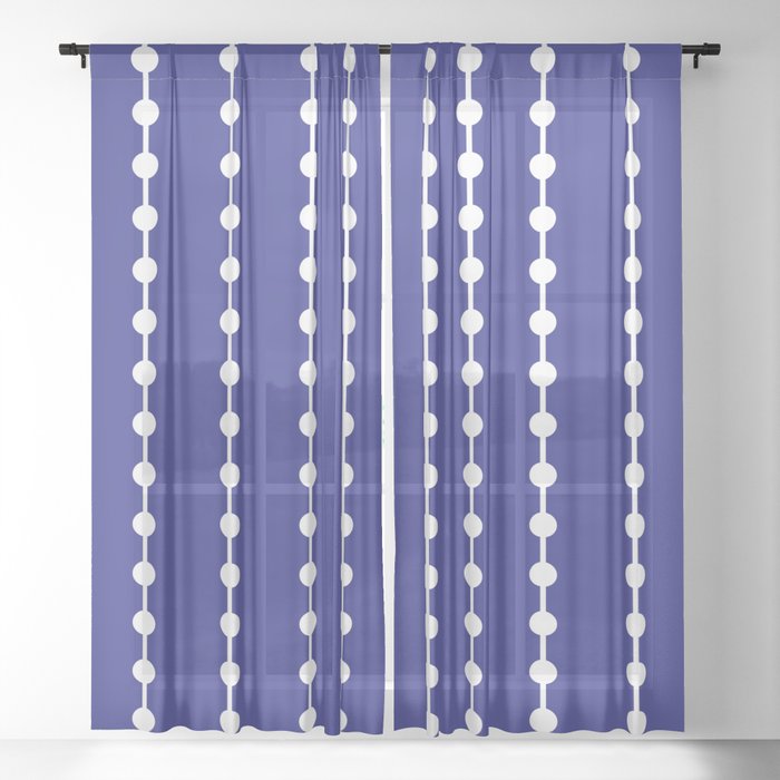 Geometric Droplets Pattern Linked White On Navy Blue Sheer Curtain