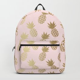 Pink & Gold Pineapples Pattern Backpack | Pattern, Pineapple, Pineapplepattern, Blush, Tropical, Goldpineapple, Pineapples, Digital, Trendy, Metallic 