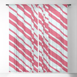 [ Thumbnail: Light Cyan and Crimson Colored Lines Pattern Sheer Curtain ]