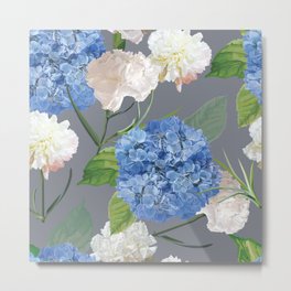 Blue Hydrangea on Gray Metal Print | Flowerpattern, Classicdecor, Romanticdecor, Hydrangeapattern, Eleganthome, Watercolorflower, Bluepattern, Romanticbedroom, Romanticflower, Nineties 