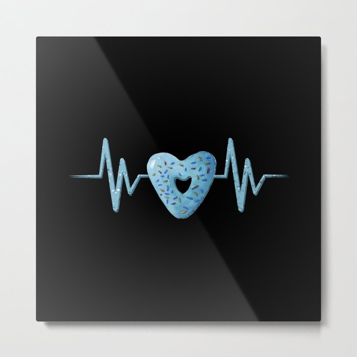 Heartbeat with cute blue heart shaped donut illustration Metal Print