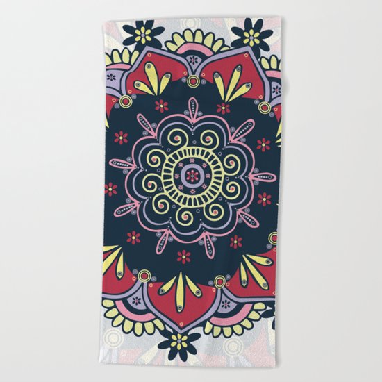 Bright & Bold Red Yellow Pink Purple Bohemian Mandala Beach Towel