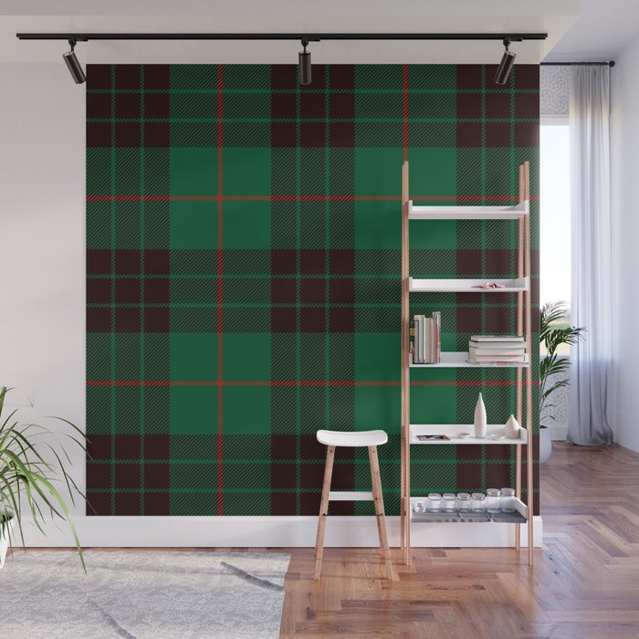 Dark Green Tartan with Black and Red Stripes Wall Mural