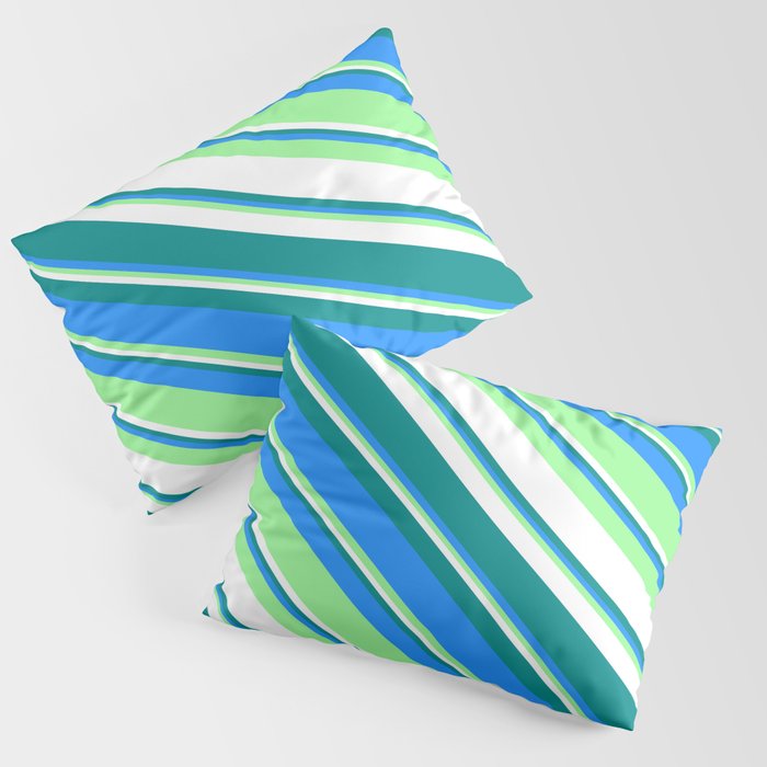 Dark Cyan, Blue, Green & White Colored Striped Pattern Pillow Sham