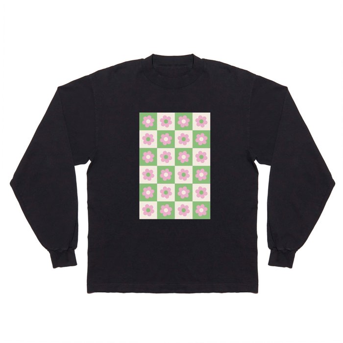 Checkered Daisies in Pink and Green Long Sleeve T Shirt