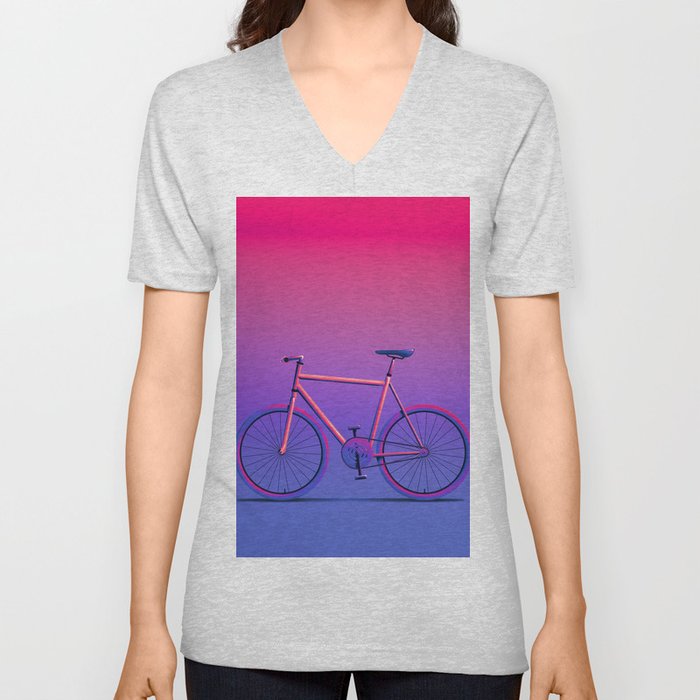 Bicycle Magenta/Blue V Neck T Shirt
