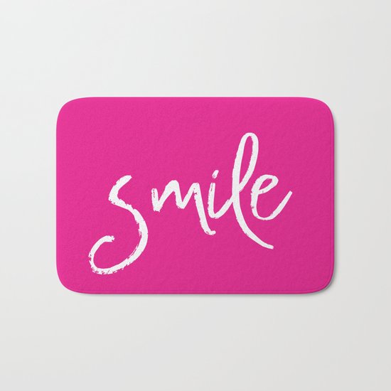 Smile- Funny Typography on simple pink background texture on #society6 Bath Mat