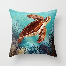 Metallic Sea Turtle Throw Pillow