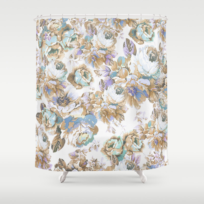 Vintage Blush Lavender Brown Teal Blue Roses Floral Shower Curtain By Pink Water Society6