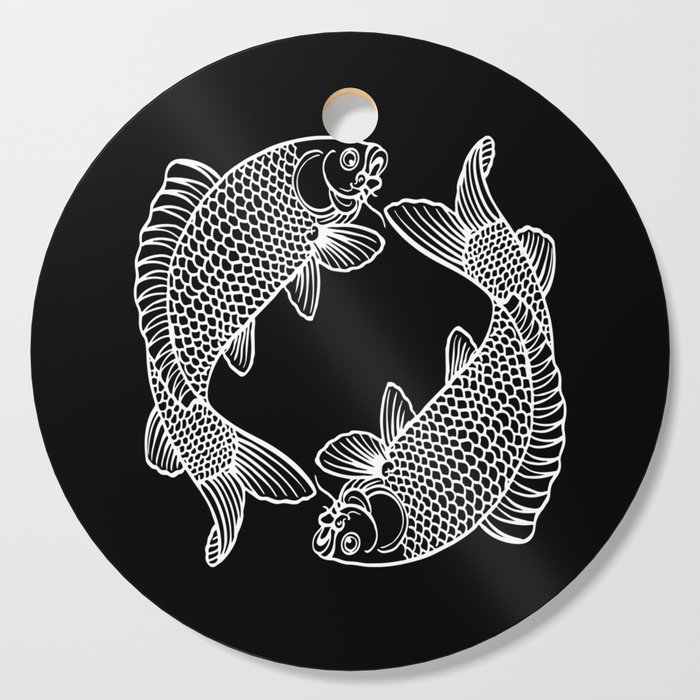 Black And White Koi Minimalist Line Drawing Cutting Board