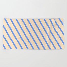 [ Thumbnail: Cornflower Blue & Bisque Colored Pattern of Stripes Beach Towel ]
