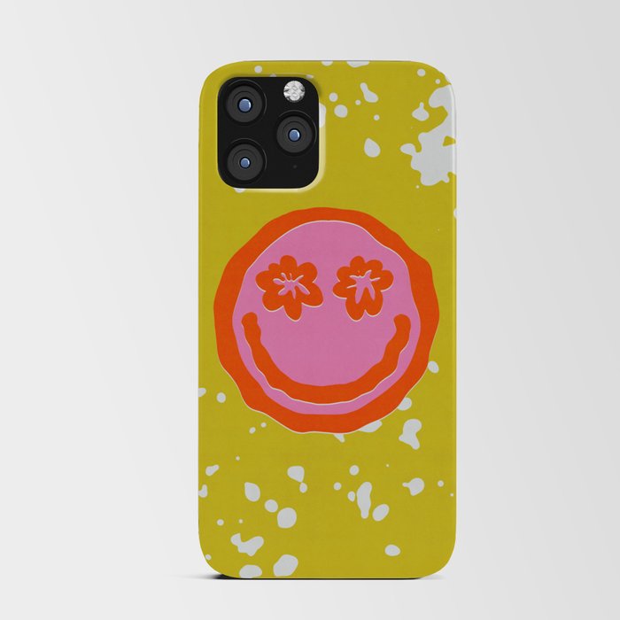 Wavy Smiley Face With Retro Flower Eyes iPhone Card Case