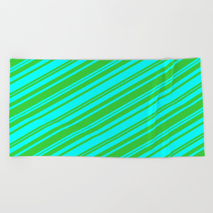 Lime Green & Cyan Colored Stripes Pattern Beach Towel