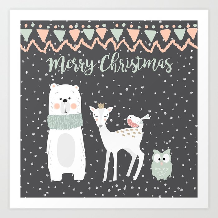 Winter Christmas Animals Art Print By Susanlinkphotography Society6