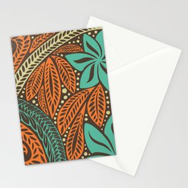 Blue orange retro colored Polynesian Hawaiian floral tattoo design Stationery Cards