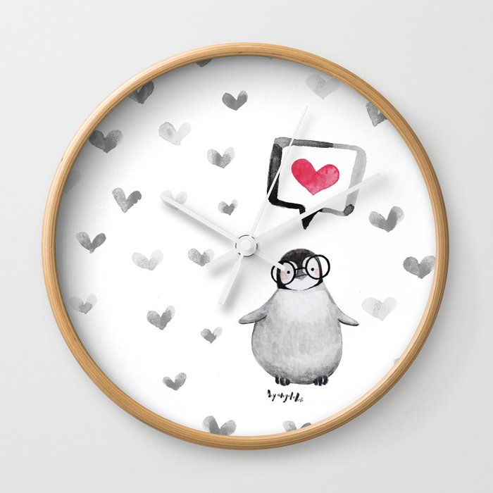 Tiny penguin love Wall Clock