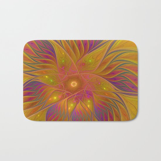 Colorful and Luminous Flower, Abstract Fractal Art Bath Mat